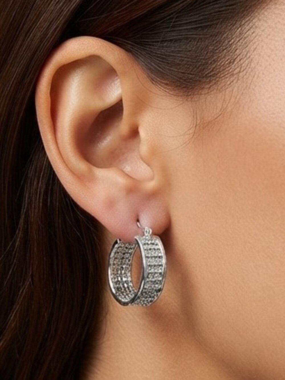 Silver Textured Hoop Earrings